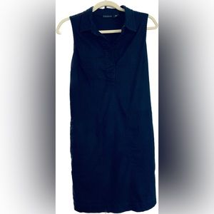 Tahari navy linen dress with collar and pockets